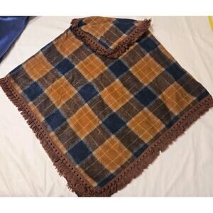 VTG Wool Cape Plaid Fringe Poncho Dark Academia Preppy Mod 1950’s Women’s OS